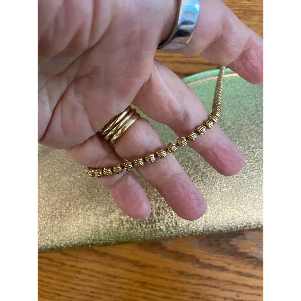 Vintage Gold Metallic Textured Frame Clutch Bag Rhinestone Bow Clasp Chain Strap